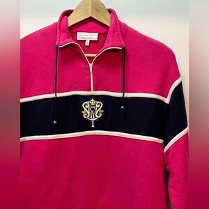 St John | Vintage 90’s Embroidered Crest Zip Neck Sweatshirt - Size Small